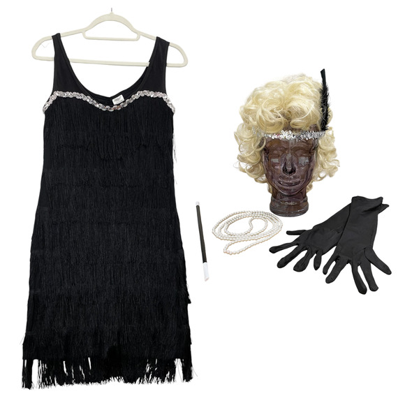 Spirit Size S Flapper Costume & Accessories Wig Necklace Gloves Halloween - Picture 1 of 15